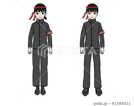 応援団長の衣装を着た日本人男女のイラスト 91393021