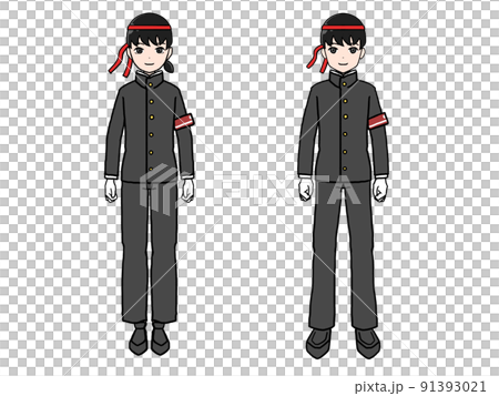 応援団長の衣装を着た日本人男女のイラスト 91393021