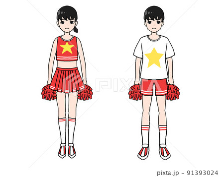 チアリーディングの衣装を着た日本人男女のイラスト 91393024