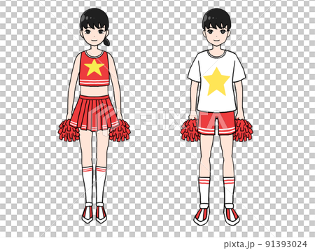 チアリーディングの衣装を着た日本人男女のイラスト 91393024