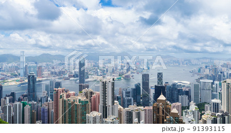Hong Kong city central district, aerial panoramic view 91393115