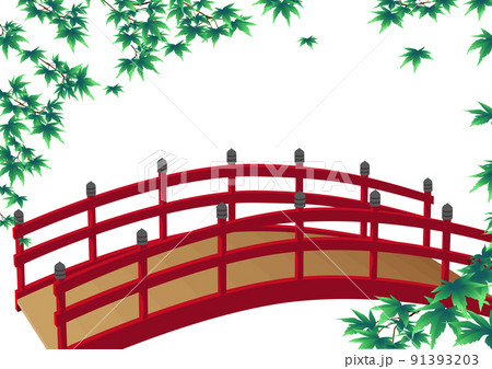 和風橋 太鼓橋 新緑のイラスト素材