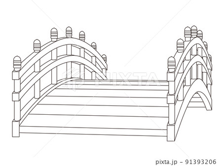 和風橋 太鼓橋 白黒 のイラスト素材