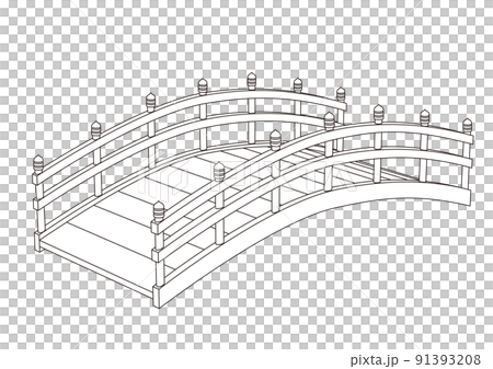 Japanese style bridge, drum bridge, black and white Japanese style bridge, drum bridge, black and white 91393208