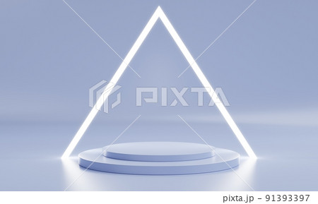 Minimal product podium stage with triangle ring light in pastel purple white color and geometric shape for presentation background. Abstract background and scene template. 3D illustration rendering 91393397