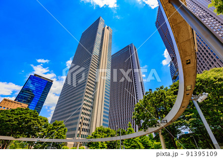 東京　新宿区西新宿の都市風景　損保ジャパン本社ビルと新宿野村ビル 91395109