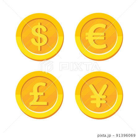 Set of gold coins with 4 major currencies 91396069