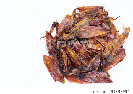 Dried squid on white background. Dried squid on white background. 91397994