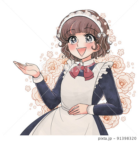 少女漫画イラスト・メイドさんのコスプレをした美少女 少女漫画イラスト・メイドさんのコスプレをした美少女 91398320