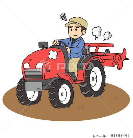 故障したトラクターを運転する男性農家 91398445