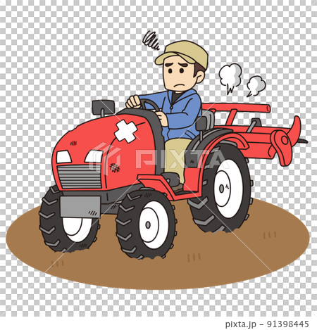故障したトラクターを運転する男性農家 91398445