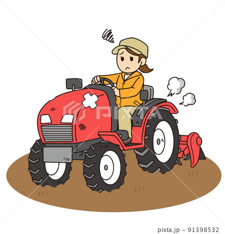 故障したトラクターを運転する女性農家 故障したトラクターを運転する女性農家 91398532