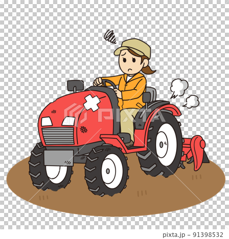 故障したトラクターを運転する女性農家 故障したトラクターを運転する女性農家 91398532