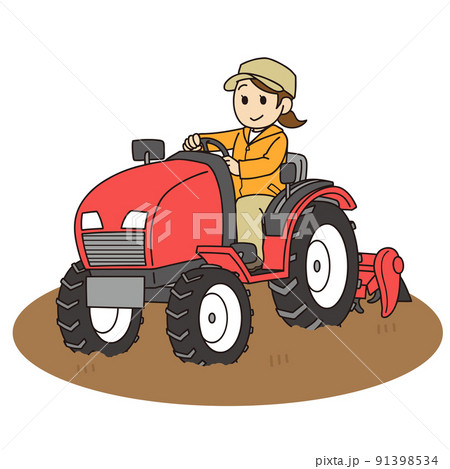 トラクターを運転する女性農家 91398534