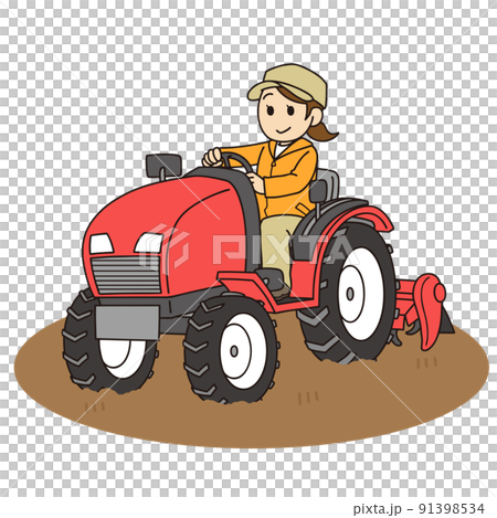 トラクターを運転する女性農家 91398534