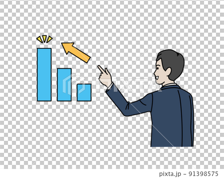 說明： 西裝革履的男性上班族指著他的手指商人績效圖 91398575