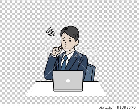 A man in a suit who is troubled in front of a personal computer, an office worker, a businessman, a job 91398579
