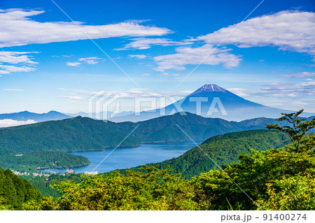 （神奈川県）梅雨明け宣言後、箱根大観山展望台から眺める富士山 91400274