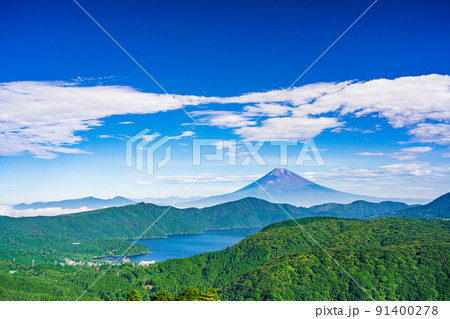 （神奈川県）梅雨明け宣言後、箱根大観山展望台から眺める富士山 91400278