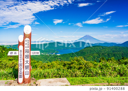 (神奈川県)梅雨明け宣言後、箱根大観山展望台から眺める富士山 (神奈川県)梅雨明け宣言後、箱根大観山展望台から眺める富士山 91400288