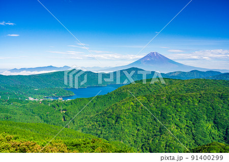 (神奈川県)梅雨明け宣言後、箱根大観山展望台から眺める富士山 (神奈川県)梅雨明け宣言後、箱根大観山展望台から眺める富士山 91400299
