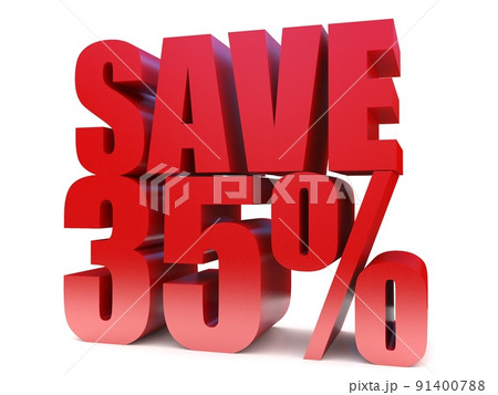 save 35% 3d text symbol. 3d rendering on white...のイラスト素材 [91400788] - PIXTA