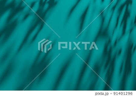 Shadow of leaves on turquoise concrete wall texture background 91401296