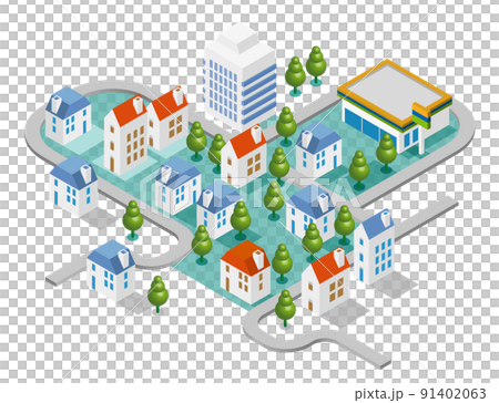 3Dのユニークな建物たちが作り出す楽しい街並みと暮らしの風景。人々が明るく暮らせる建物と街づくり。 91402063