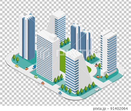 A fun cityscape and living scenery created by unique 3D buildings. Building and town planning where people can live brightly. 91402064