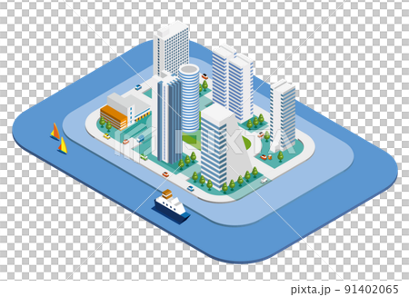 3Dのユニークな建物たちが作り出す楽しい街並みと暮らしの風景。人々が明るく暮らせる建物と街づくり。 91402065