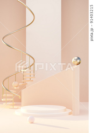 3D render blue podium with stairway texture in pink background abstract content  91403215