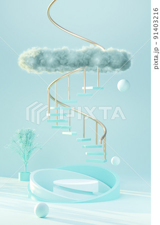3D render blue podium with cloud texture in blue background abstract content  91403216