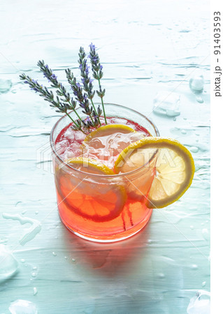 Summer cocktail or mocktail, a fresh cold drink with lemon and lavender 91403593