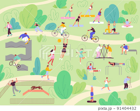 People in the park, summer activities People in the park, summer activities 91404432