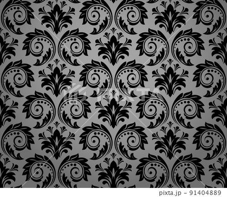 Wallpaper in the style of Baroque. Seamless vector background. Black and gray floral ornament. Graphic pattern for fabric, wallpaper, packaging. Ornate Damask flower ornament Wallpaper in the style of Baroque. Seamless vector background. Black and gray floral ornament. Graphic pattern for fabric, wallpaper, packaging. Ornate Damask flower ornament 91404889