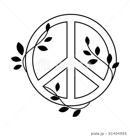Peace Sign with Twining Twigs as Symbol of Friendship and Harmony Outline Vector Illustration 91404993