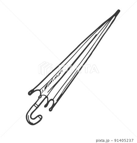 Vector umbrella. Doodle umbrella drawn with black lines. Black painted umbrella on a white background 91405237