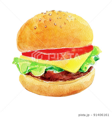 ハンバーガー　水彩イラスト 91406161