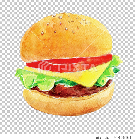 ハンバーガー　水彩イラスト 91406161