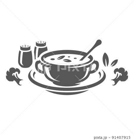 Vegetarian cream soup organic vegetables in bowl with spices salt and pepper vintage icon vector 91407915