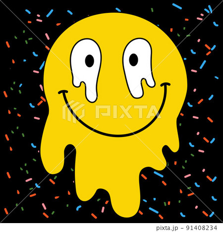 Dripping Smile. Positive Emoji Trippy Sticker,... - Stock Illustration  [91408234] - Pixta