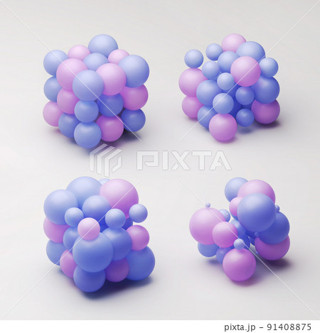 3D illustration of Four different box forms grouped of pastel colored balls. 3D illustration of Four different box forms grouped of pastel colored balls. 91408875