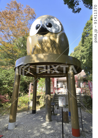 栃木県と茨城県の県境に位置する鷲子山上神社（とりのこさんしょうじんじゃ）本宮のの大フクロウ 91411370