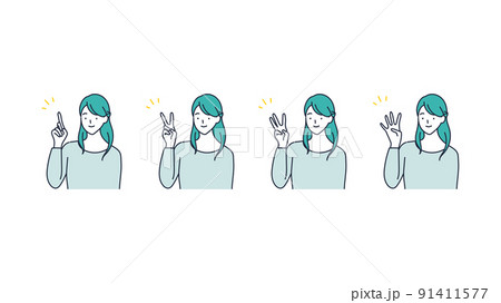 指で1234の数字を表す女のイラスト素材 91411577
