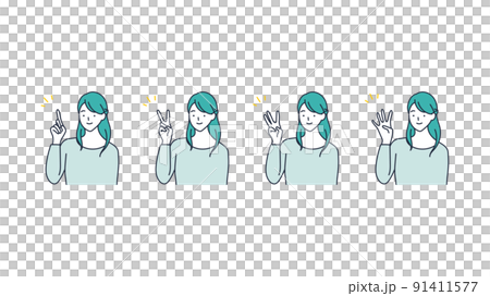 指で1234の数字を表す女のイラスト素材 91411577