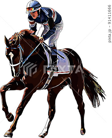 Racehorse with jockey at races. Isolated on a white background Racehorse with jockey at races. Isolated on a white background 91411666