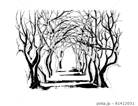 Inked alley with trees 91412031