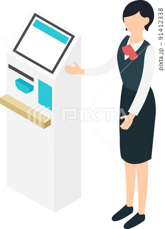 自動精算機と受付女性 91412338