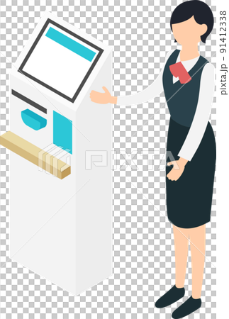自動精算機と受付女性 91412338