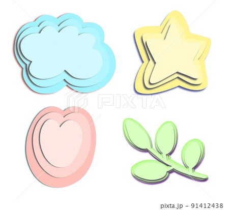 Collection of paper cut items for design. Heart, twig, star, cloud. 91412438